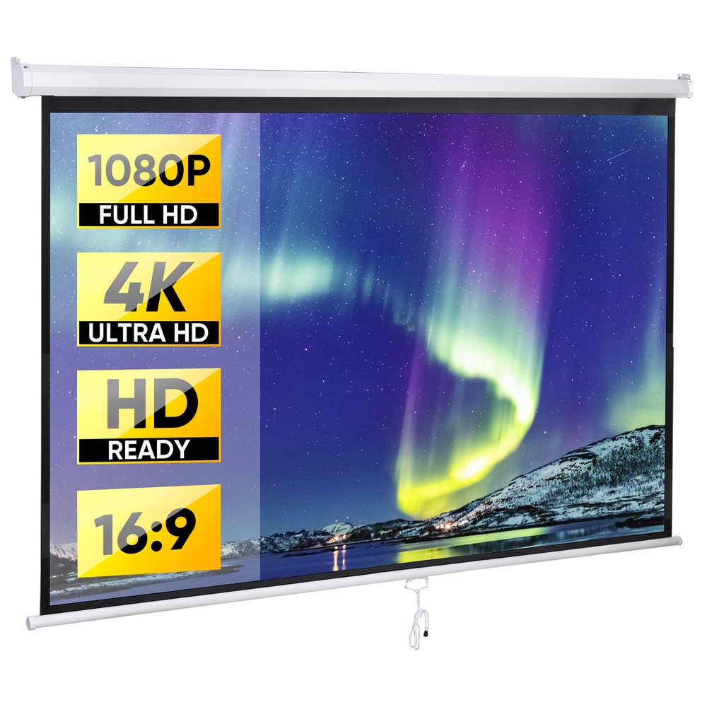 Projector Screen 80 Inch 16:9 HD Projection Screen Manual Pull Down Self-Locking