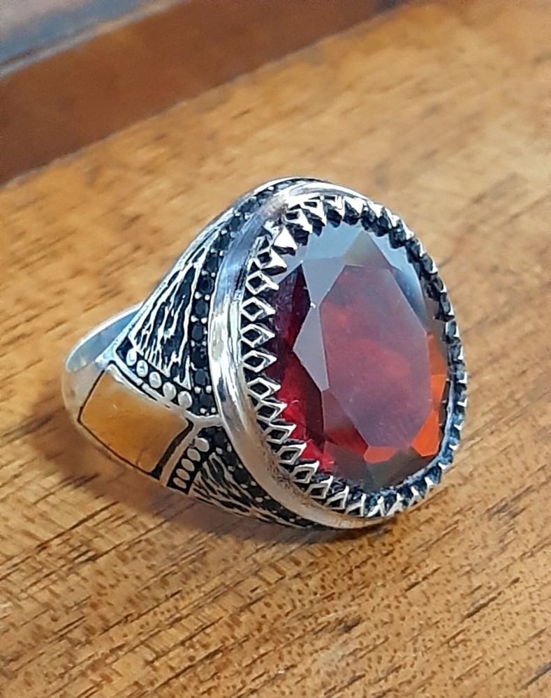Men's Ring 925 Silver Ruby Solitaire Carniola Pirate Ring Man Sterling Ruby