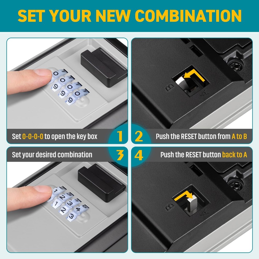 Key Lock Box Waterproof Wall Mount 4 Digit Combination Resettable Code Safe