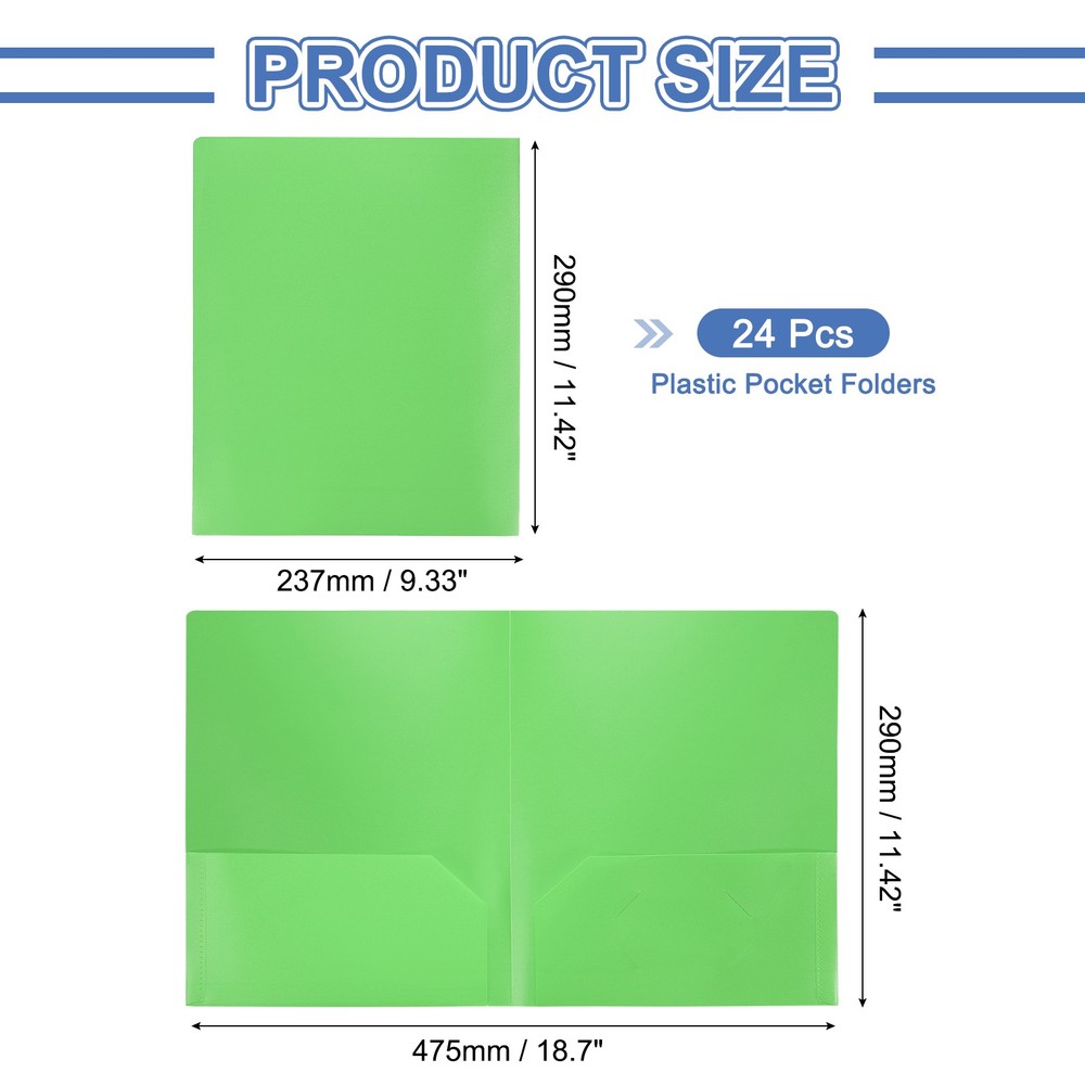 Green Plastic Folders with Pockets, 24 Pack Plastic Pocket Folders
