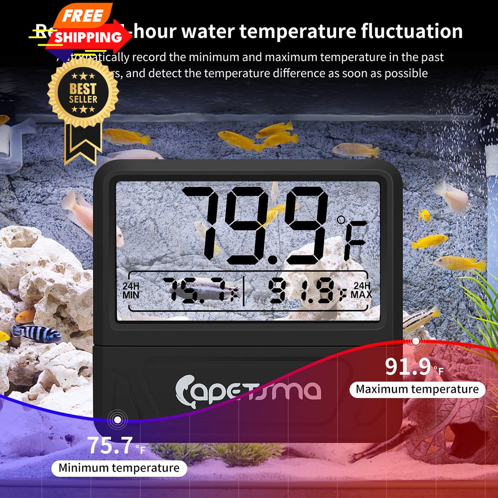 capetsma Aquarium Thermometer Digital Fish Tank Large LCD Black