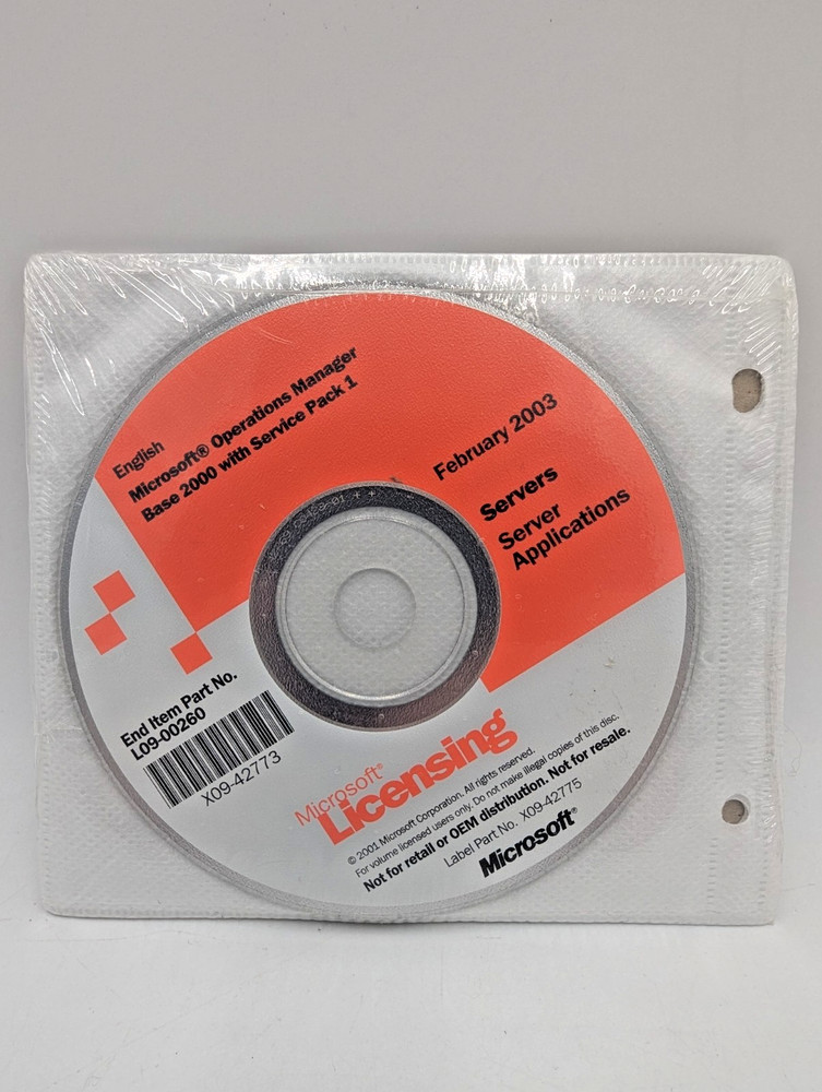 Authentic Microsoft Operations Manager Base 2000 w/ Service Pack 1 SEALED