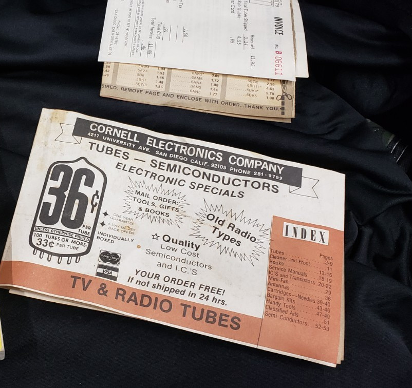 Cornell Electronics Company Mail Order Catalog / Invoice / Price Lists