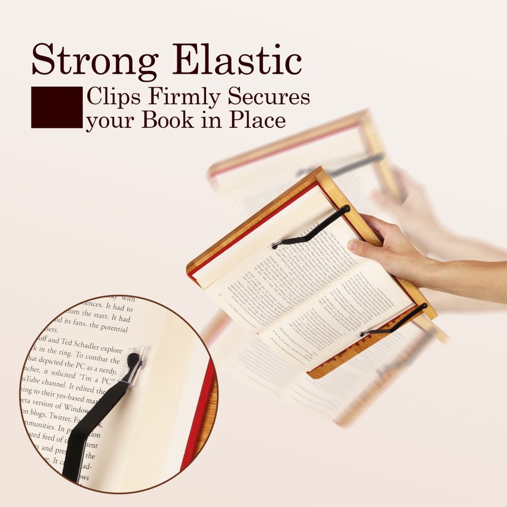 Adjustable Bamboo Book Stand Cookbook Holder Reading Rest Foldable Tablet Stand