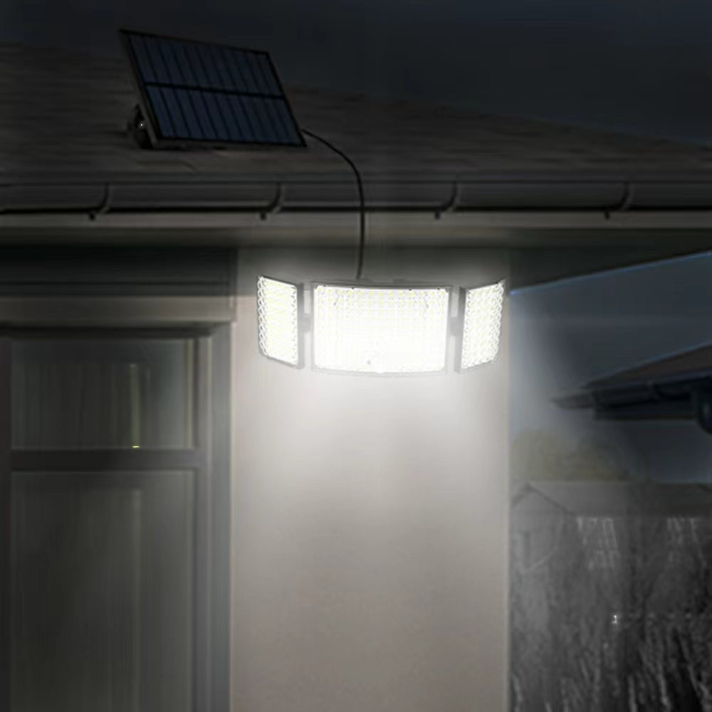 Solar-Powered LED Floodlight 3-Head Motion Sensor Security Light with Remote
