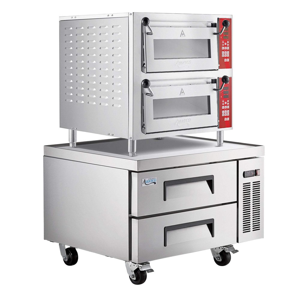 Double Deck Countertop Pizza / Bakery Oven, 2 Chambers, 36" Refrigerated Base