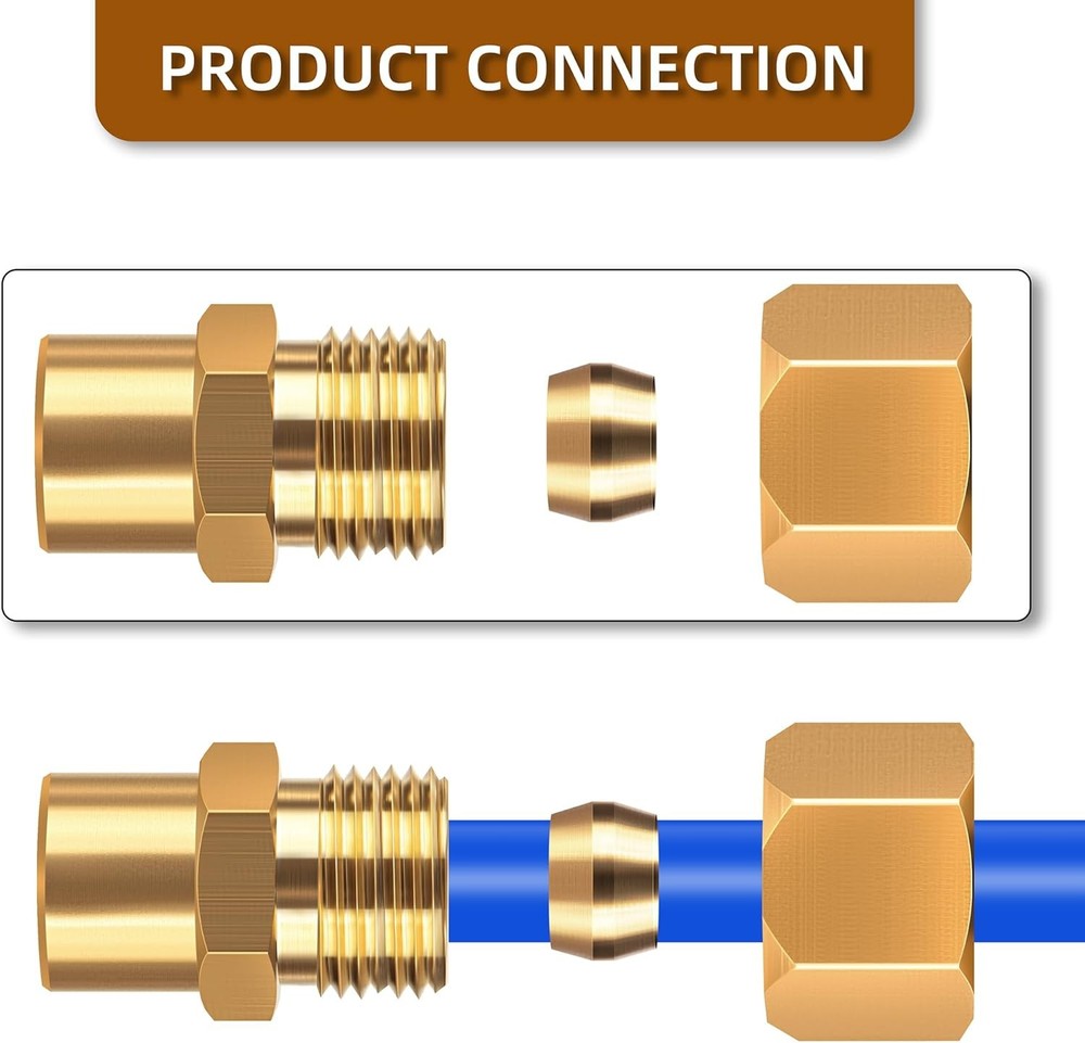 Brass compression tube pipe fitting connector 3/8" (inner diameter),
