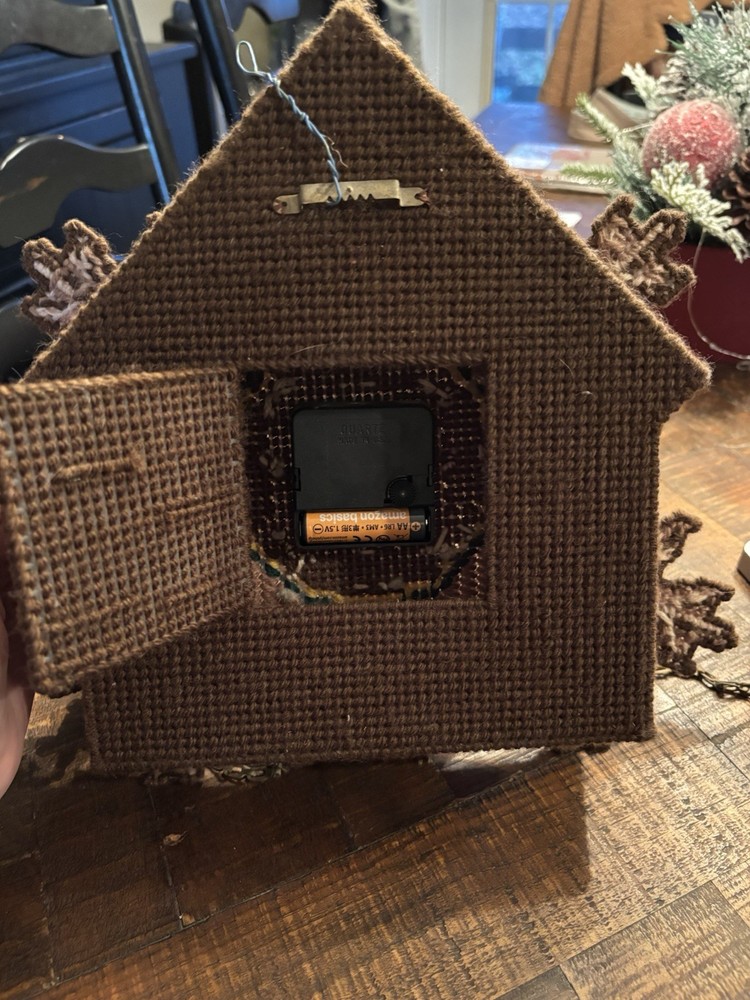 VTG Needlepoint Cuckoo Clock Working Battery Operated