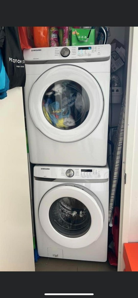 Samsung WF45T6000AW Front Load Washer Dryer and DVE45T6000W Dryer (Stackable)