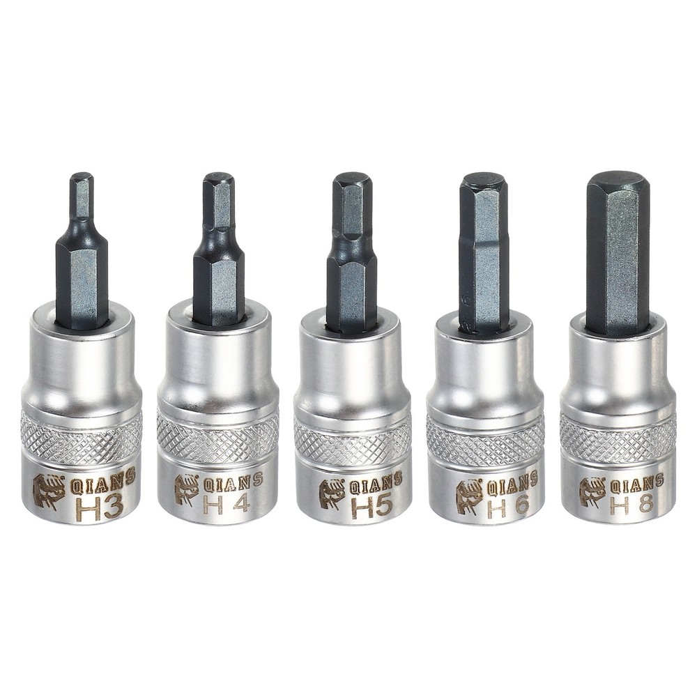 5Pcs Hex Bit Socket Set 3/8" Drive 1.97" Length S2 Steel Bit CR-V Socket