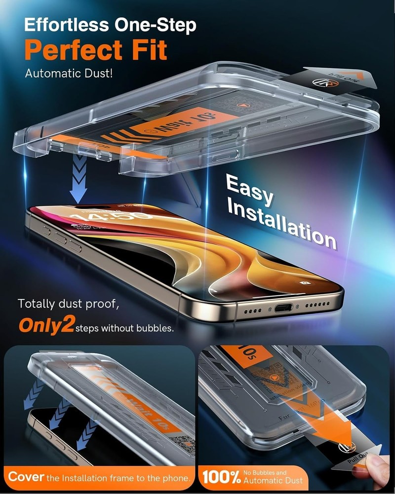 2 Pack for iPhone 17 / 16 Pro Screen Protector Tempered Glass, Military Grade