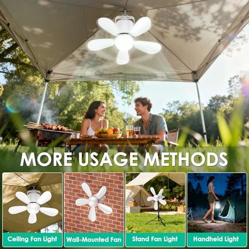 Solar Ceiling Fan Light, Foldable Solar Panel Portable Medium Ceiling Fan