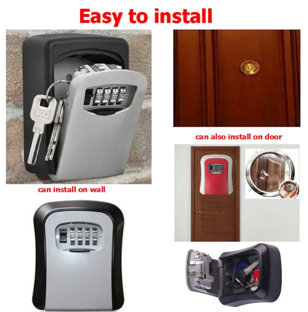 4 Digit Combination Key Lock Box Wall Mount Safe Security Storage Case Organizer