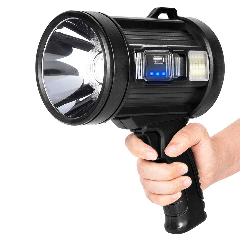 LED Flashlight 200000Lm Super Bright Searchlight Rechargeable Spotlight Handheld