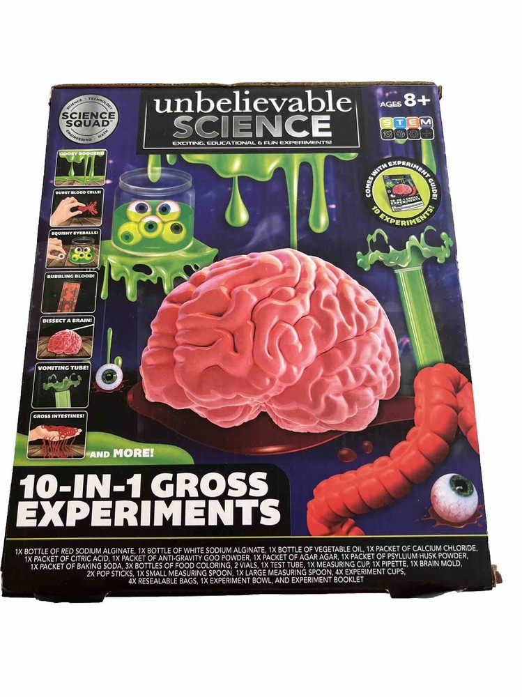 Science Squad Unbelievable Science 10-1 Gross Experiments Educational Kit - New