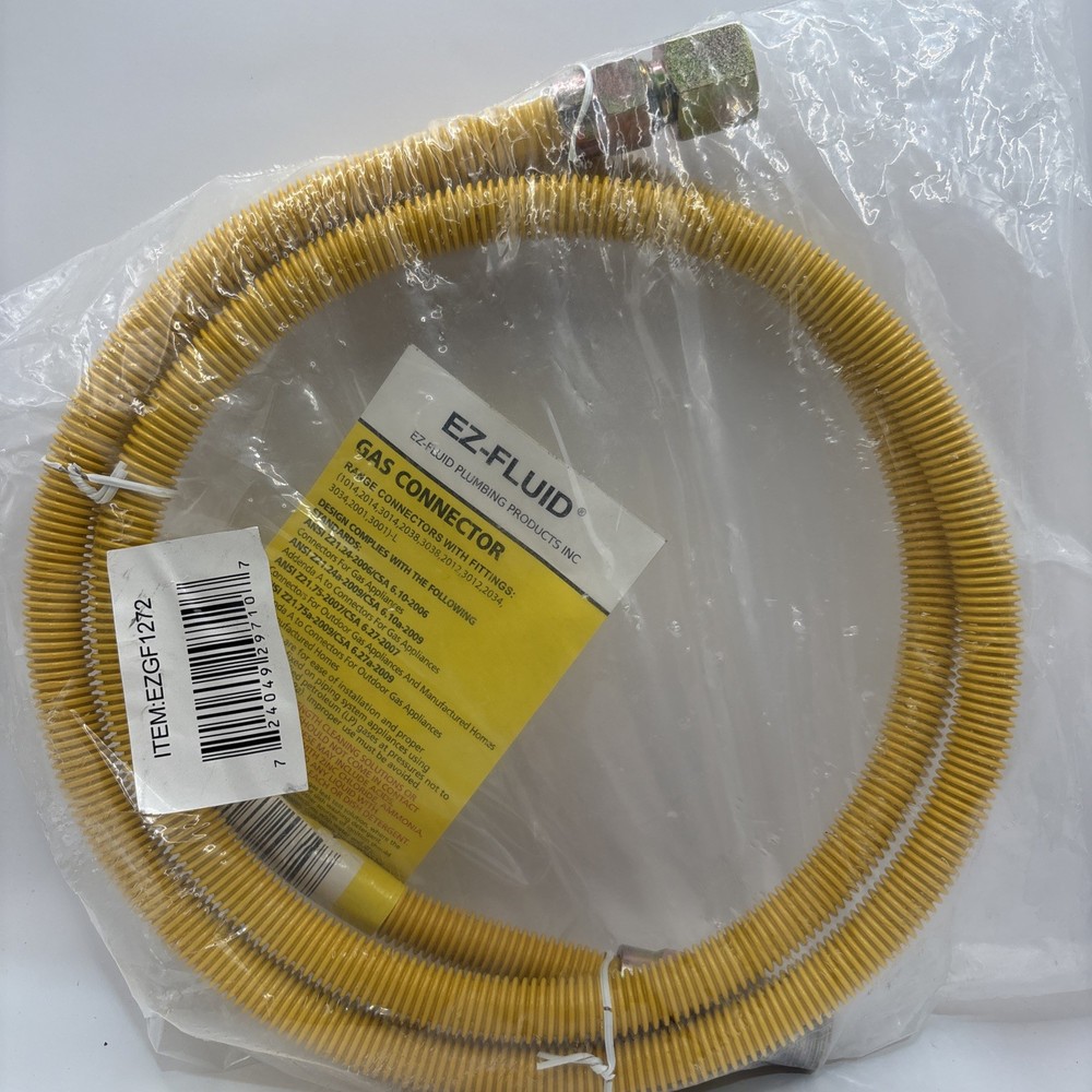 EZ-Fluid 72” Gas Connector Stainless Steel Yellow Coated 1/2” FIP x 1/2” MIP