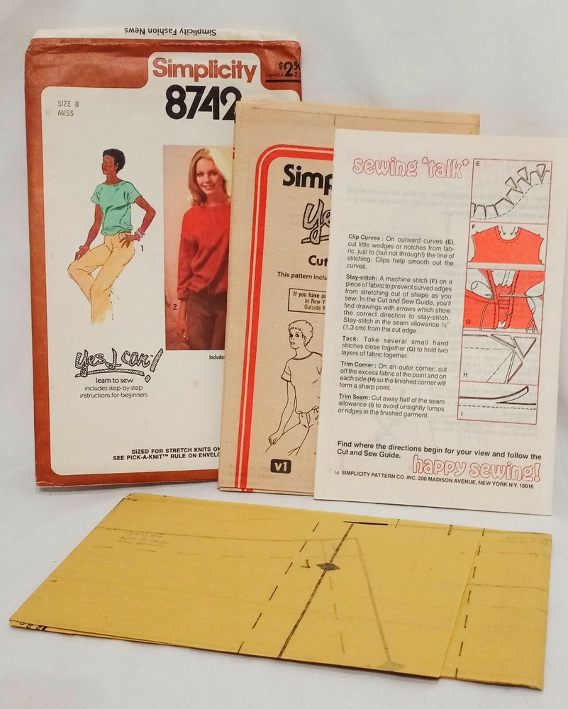 Misses' Pullover Top Pattern Size 8 Simplicity 8742 Uncut 1978 I Can Learn Sew