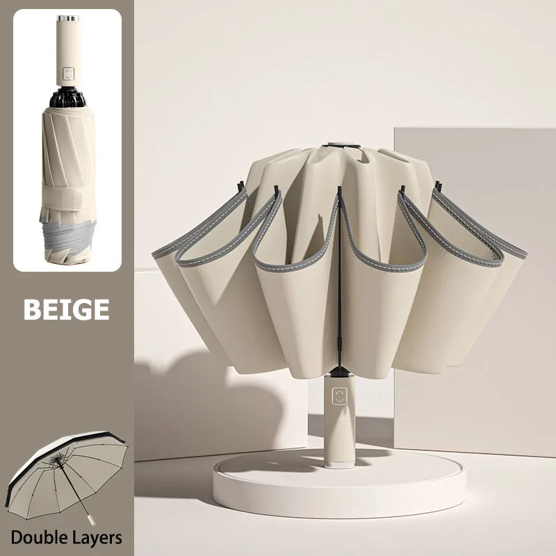Windproof Double Layer Reverse Umbrella Fully Automatic Rain Men Women