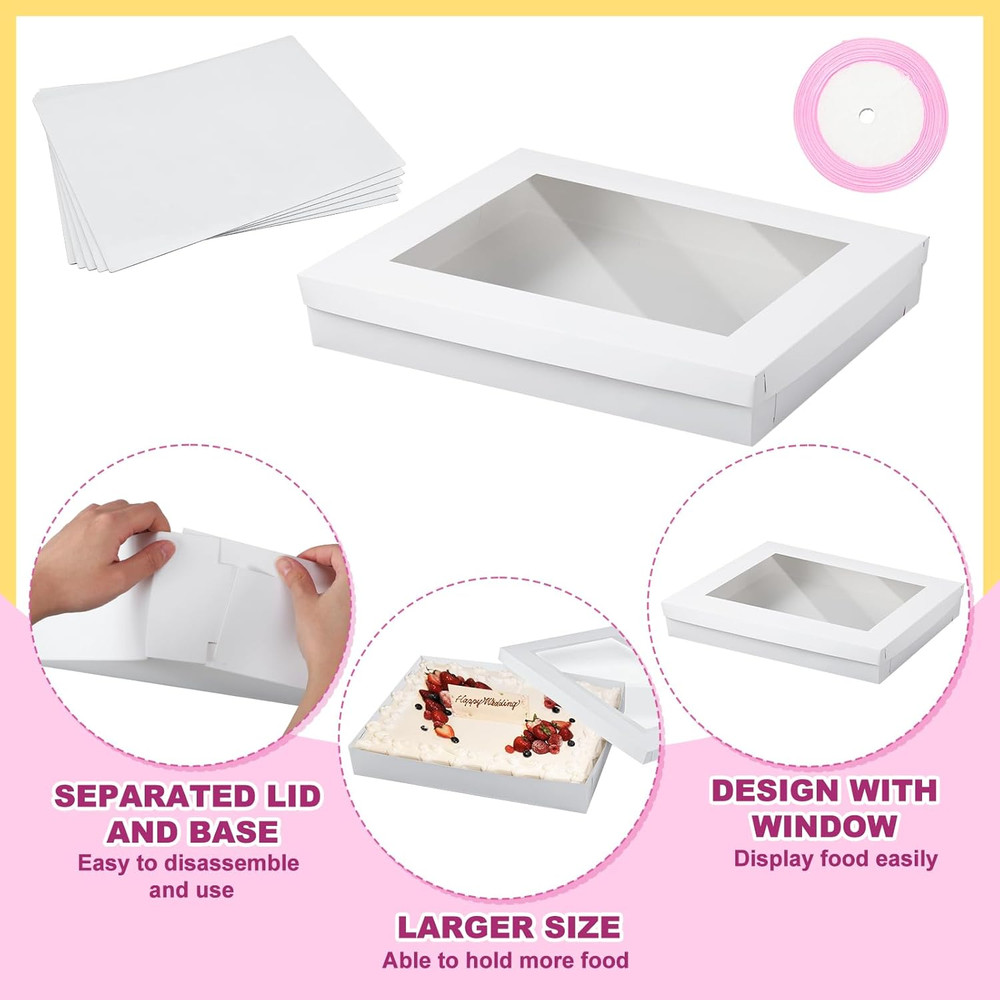 Large Bakery Box Set with Window, Cake Boards & Ribbon - 5 Pack
