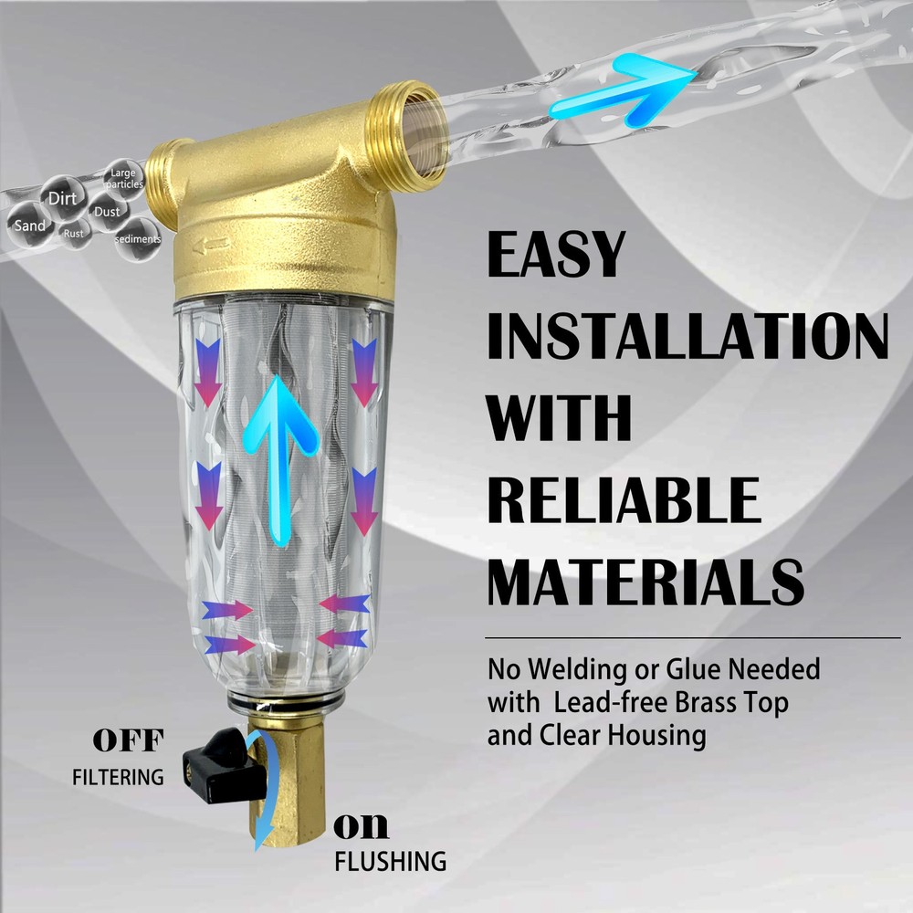 Water Pre Filter System 3/4" Tap Well Sediment Whole House Spin Down Filter 60μm