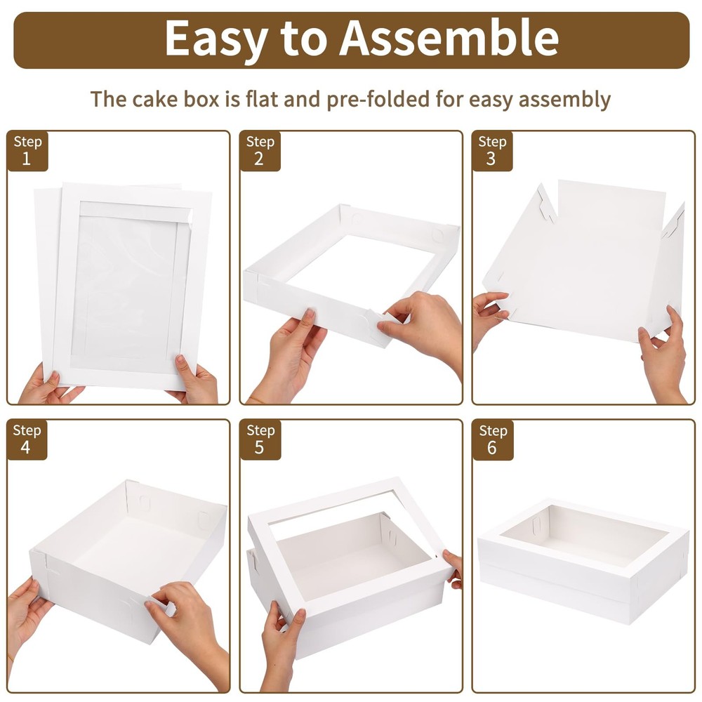 10pcs 14x10x4in Cake Boxes with Cake Board,White Rectangle Bakery Boxes with ...