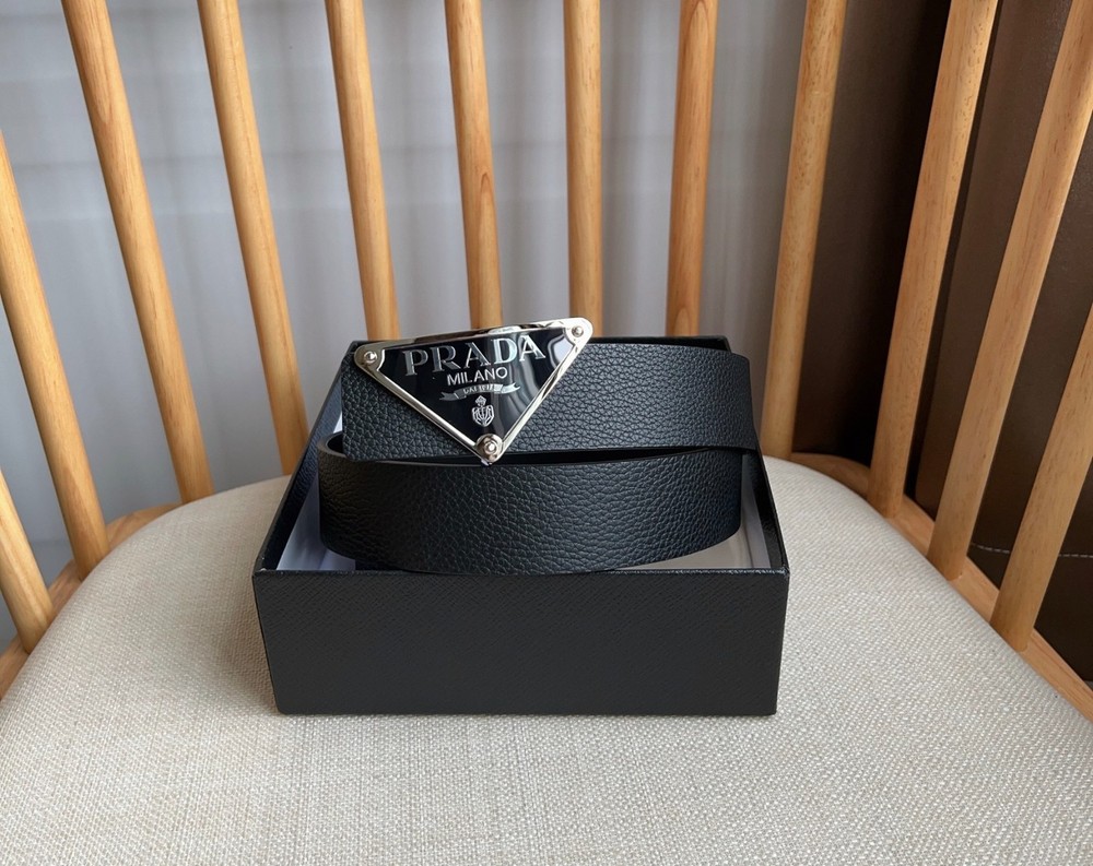 Prada men's black leather belt