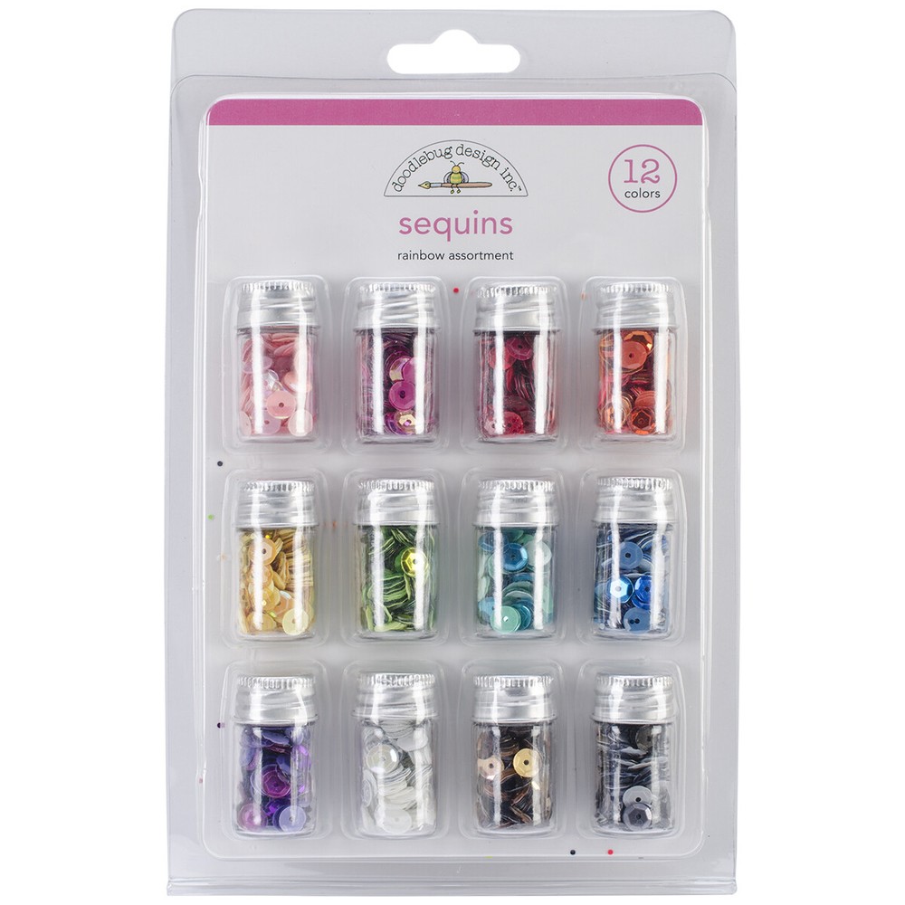 Doodlebug Kraft In Color Assorted Sequins Rainbow - 12 Colors