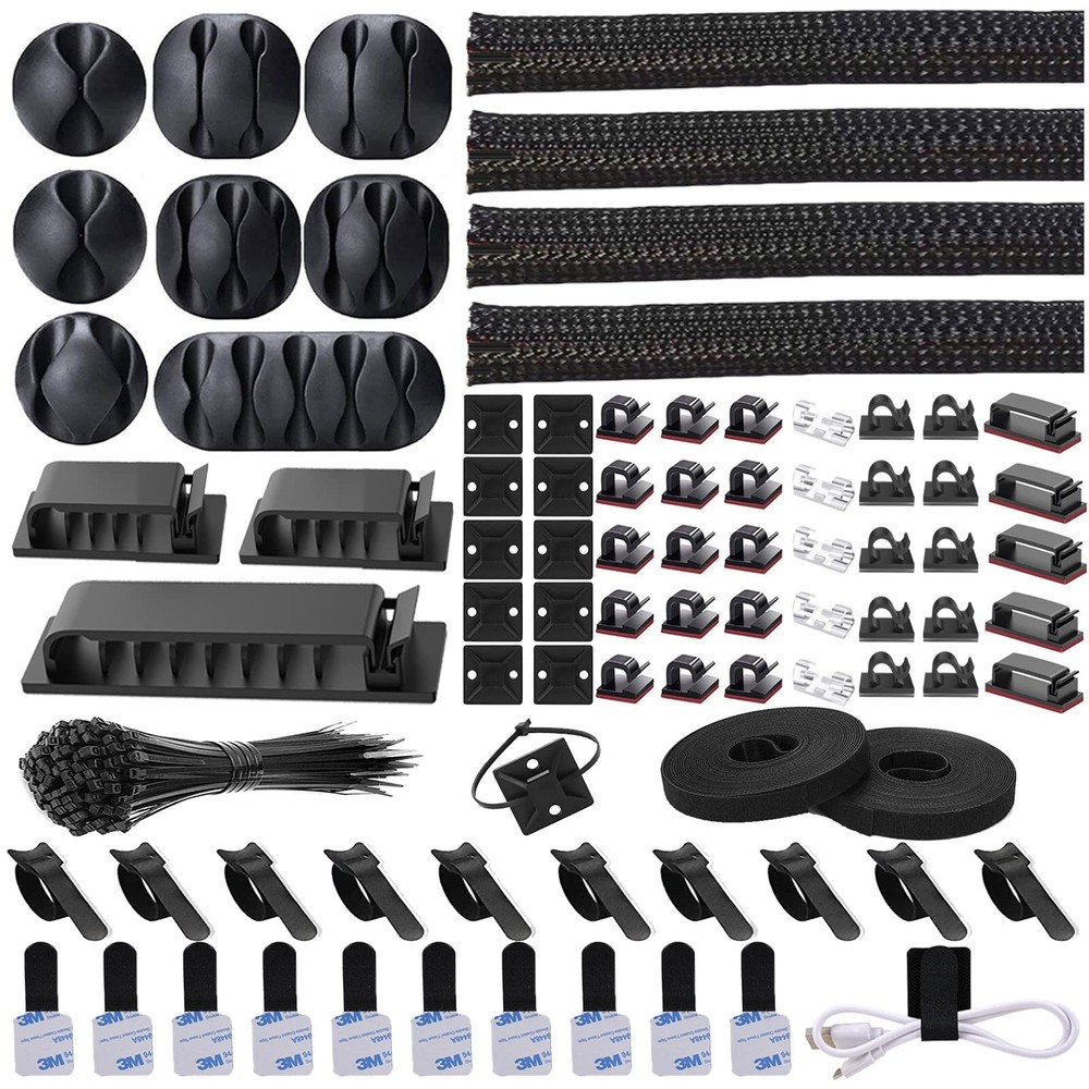 192 PCS Cable Management Kit 4 Wire Organizer Sleeve11 Cable Holder35Cord Cli...