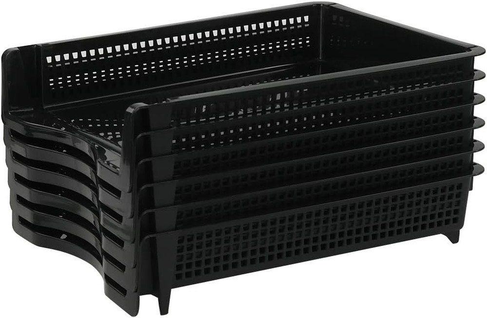 6-Pack Black Plastic Stackable Paper Tray/Basket, Stackable Office Lletter Organ