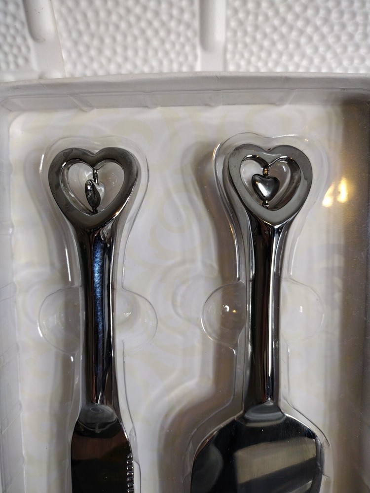 Tri Chrome Heart Knife & Server Set Lillian Rose Wedding Set Cake Knife & Server