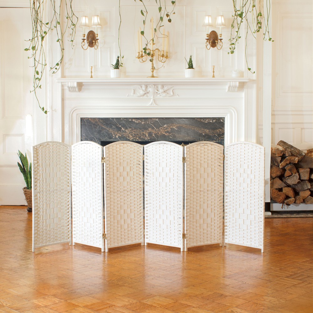 3 ft. Short Diamond Weave Fiber Folding Screen - White - 6 Panel
