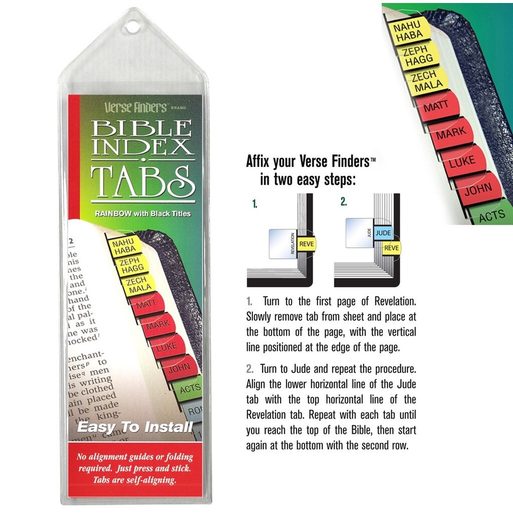 RAINBOW Bible Tabs - EASY Install Book Labels Markers COMPLETE SET- USA Made