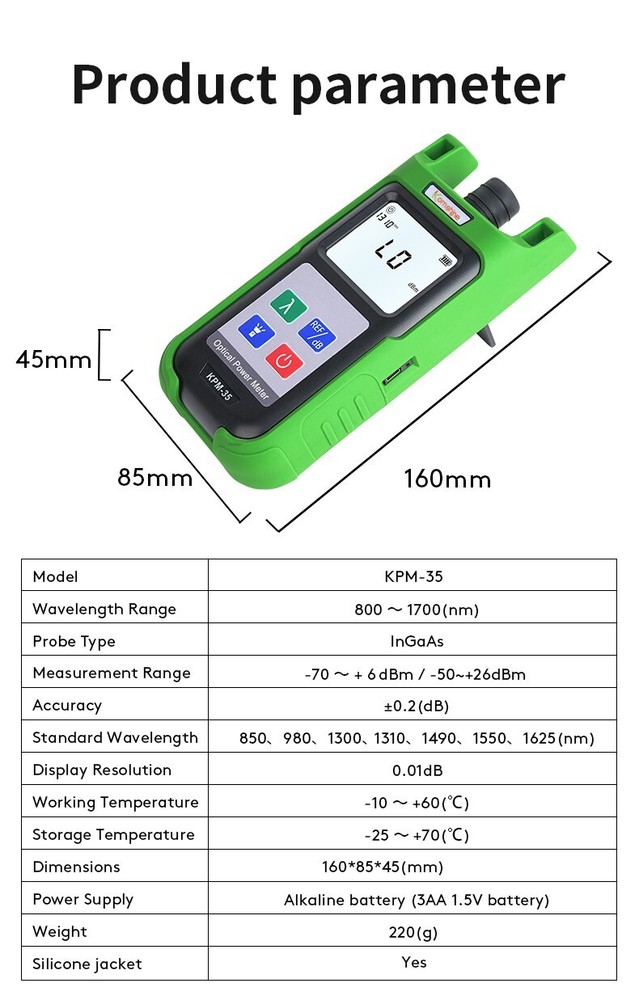 Fiber Optic Power Meter KPM-35 With 7 Wavelength, FTTH SM&MM Light Source Tester