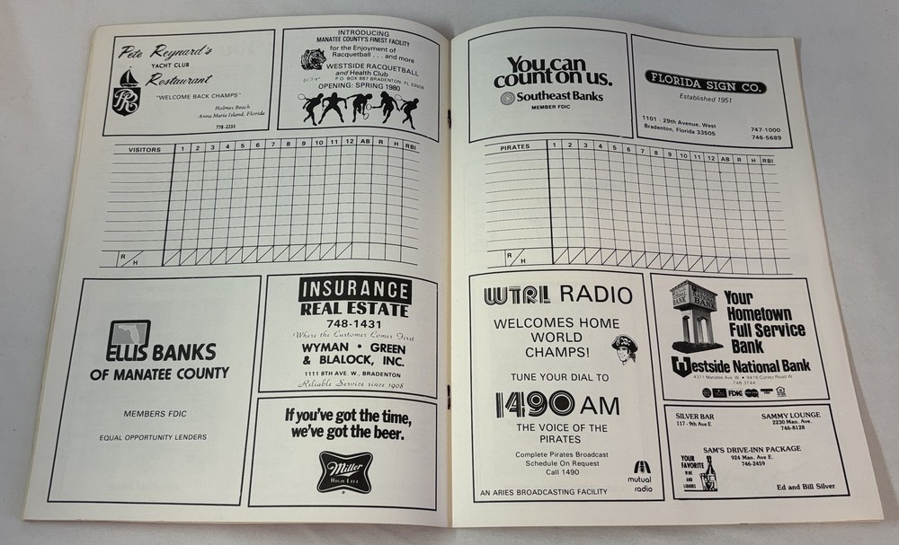 1980 PITTSBURGH PIRATES Spring Training Program And Scorecard