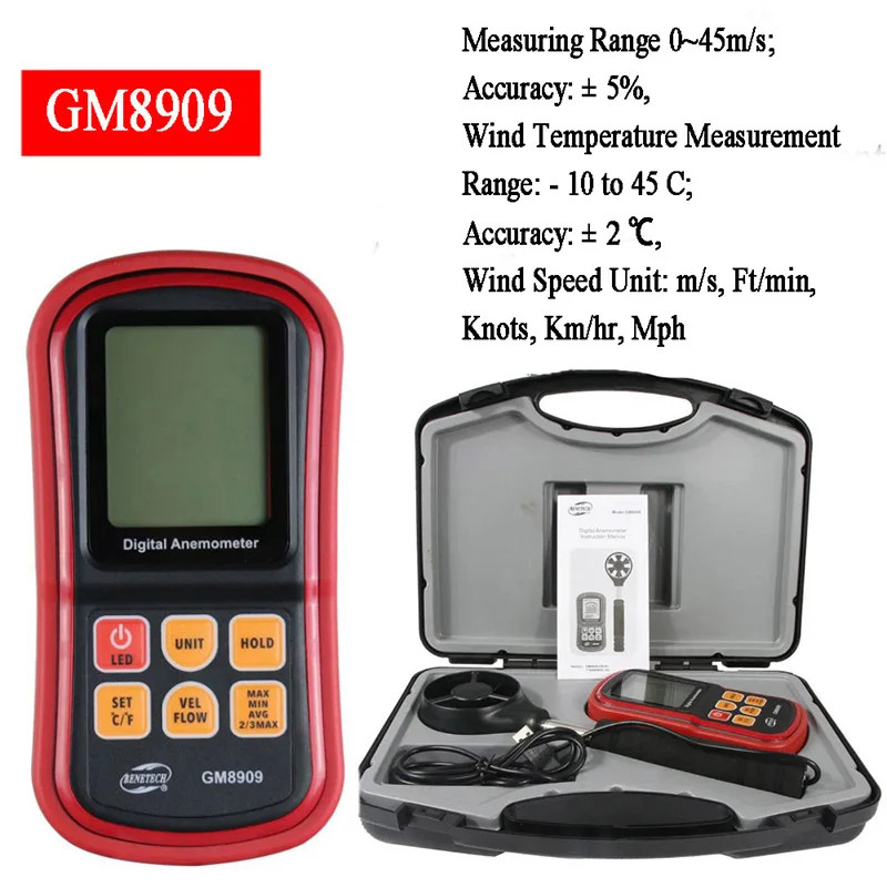 GM8909 Multifunctional Digital Display Data-Holding Handheld Wind Direction