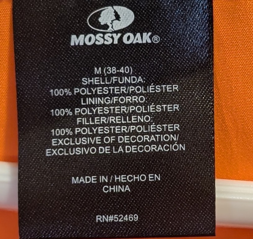 Mossy Oak Camo Thinsulate Puffer Coat With Orange Lining Size Medium 38-40