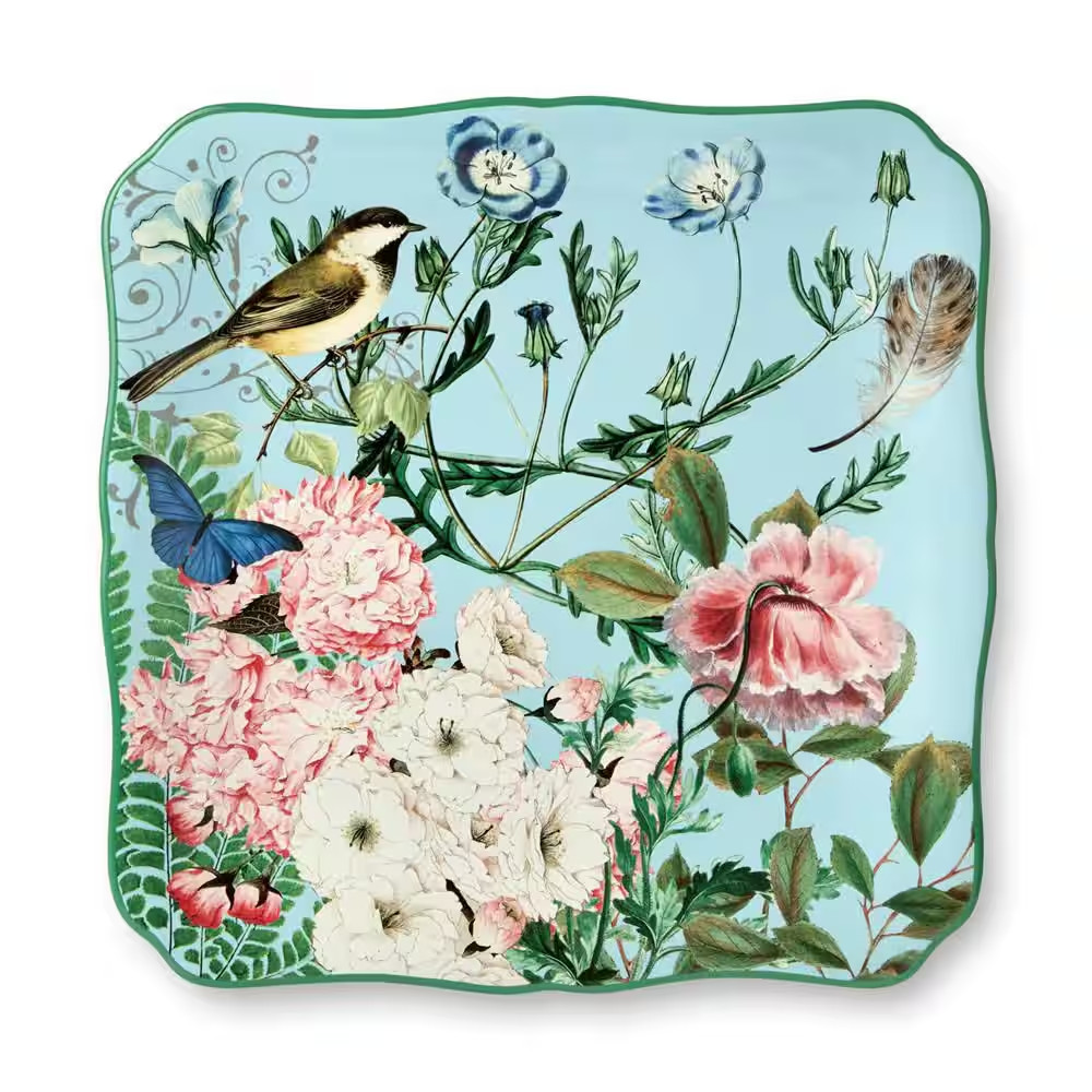 3.5 In. Multi-Colored Ceramic Flora Square Platter