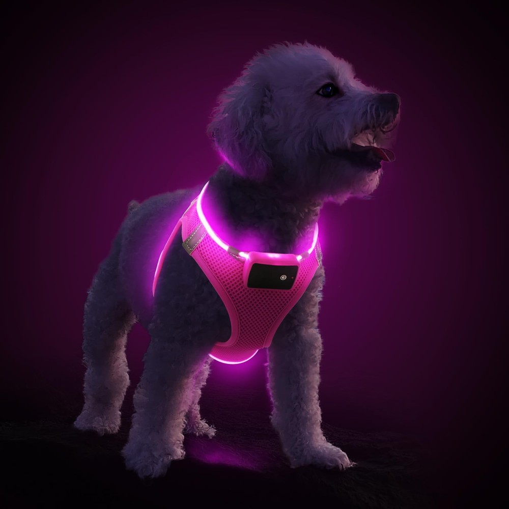PceoTllar Light Up Dog Harness, LED No Pull Reflective Dog Harness, Flashing ...