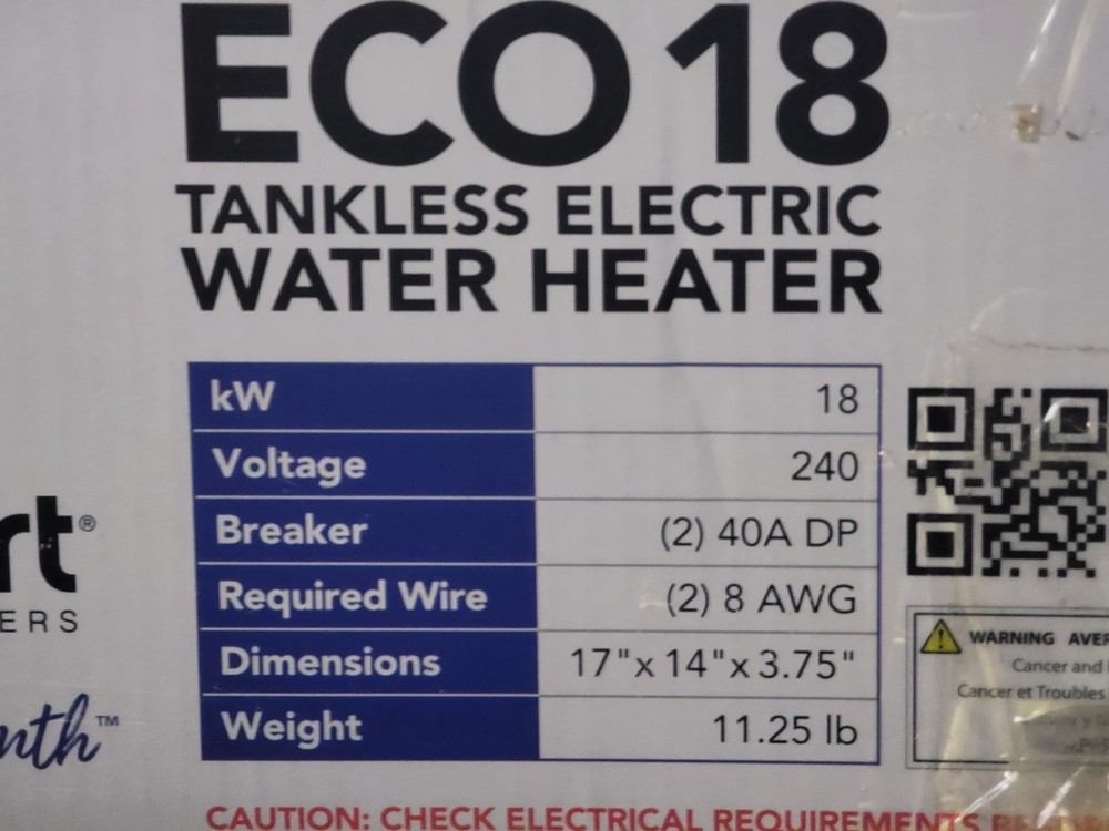Ecosmart Eco 18 Tankless Water Heater Eco18 new open box