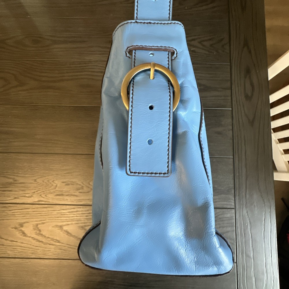 Hobo Genuine Leather Shoulder Bag With Adjustable Strap Sky Blue