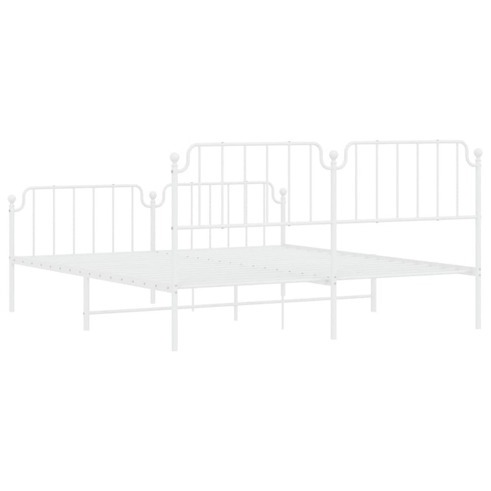 Bed Frame White Powder-Coated Steel Full Bed Frame Rectangular