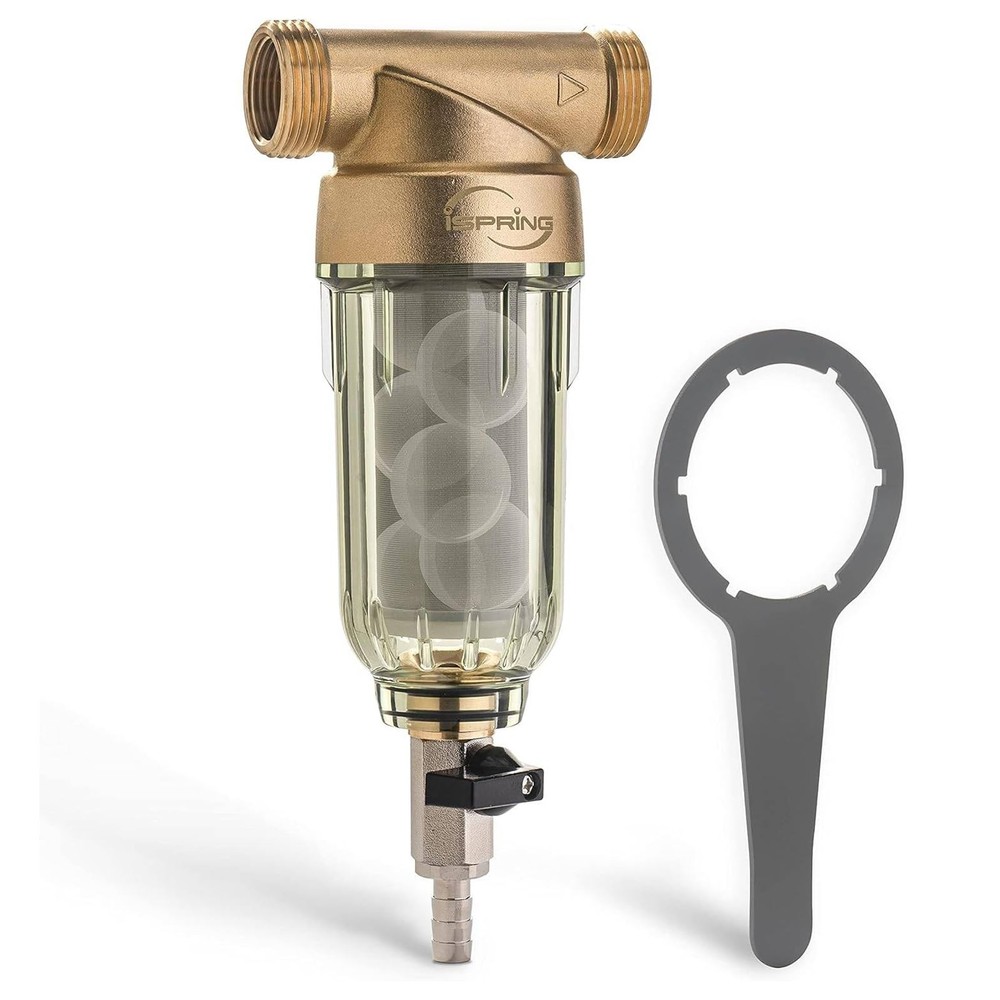 iSpring WSP-100SL Reusable Whole House Spin Down Sediment Water Filter, Sili...