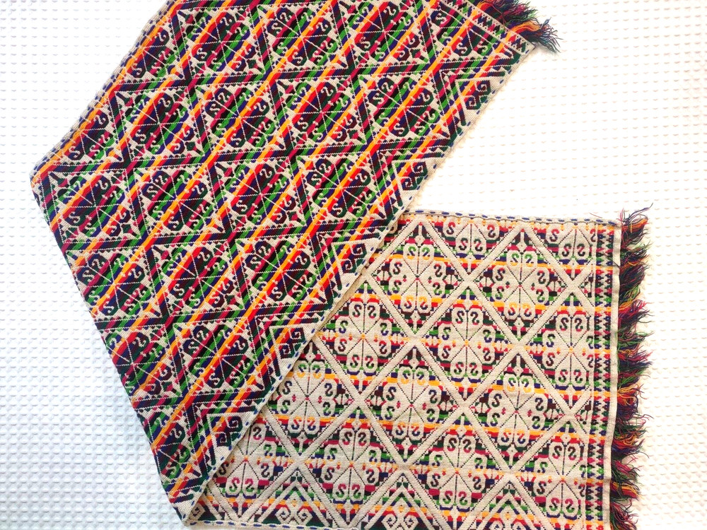 HAND WOVEN AUTHENTIC TRIBAL PERUVIAN MULTI-COLORED RAINBOW TABLE RUNNER/ SHAWL