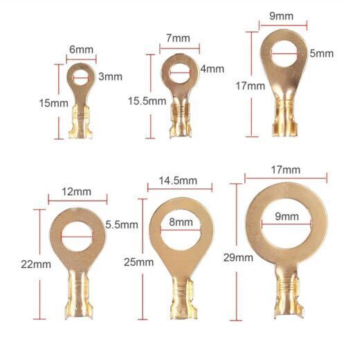 Brass Insulated Crimp Ring Terminals Spade Electrical Wire Connectors Set 540Pcs