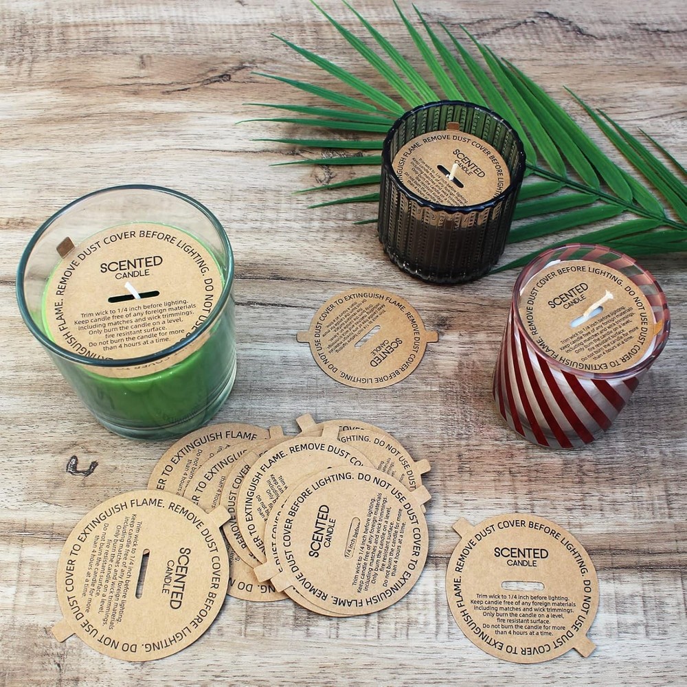 Candle Dust Covers 160pcs Printed Kraft Card Candle Dust Lid with Pull Tab