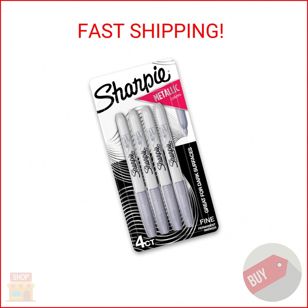 Sharpie Metallic Permanent Markers, Fine Point, Silver, 4 Count - For Black Pape