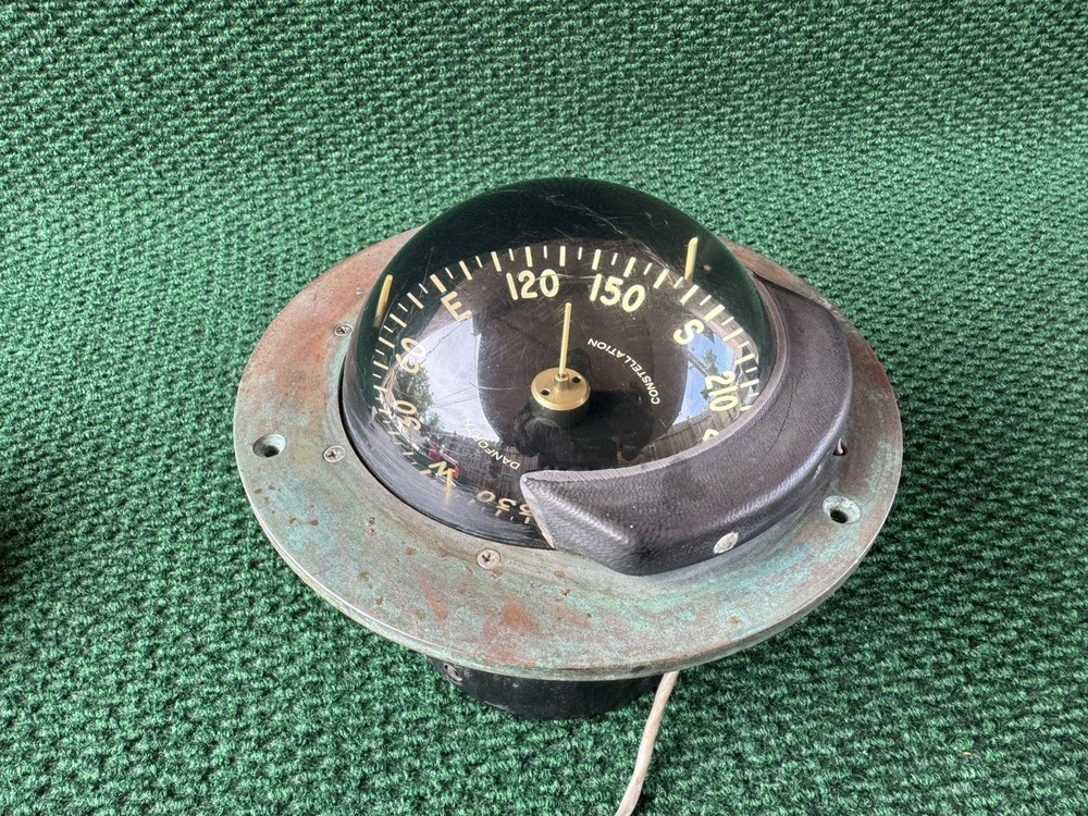 Vintage DANFORTH CONSTELLATION Dash Mount Compass Brass Bezel