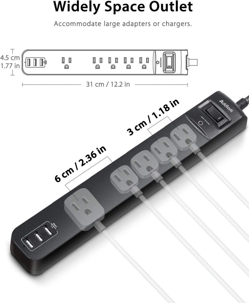 Surge Protector Power Strip with Overload Protection