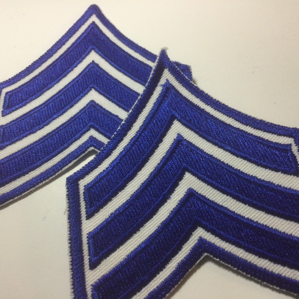 (2) Sergeant Chevron Patch police 3 stripe Royal Blue on White
