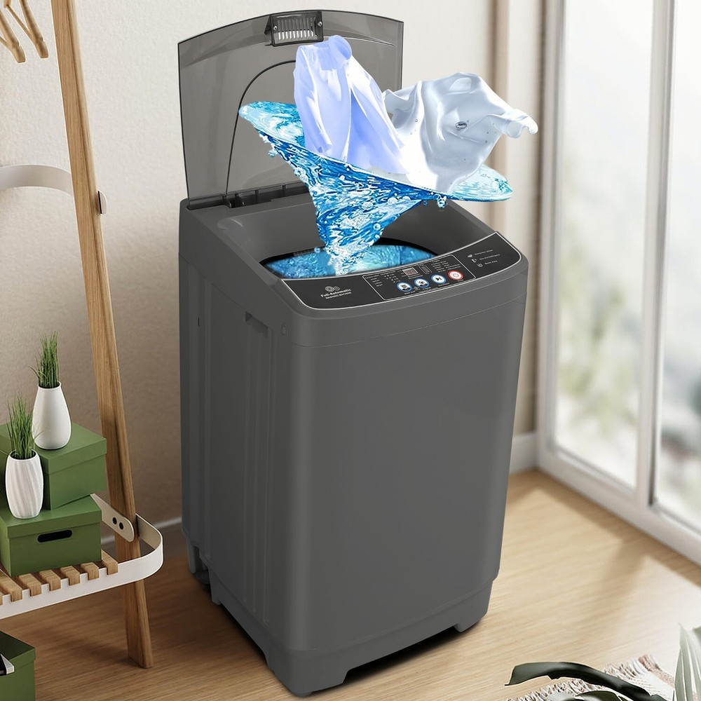 Washing Machine 15.6lbs Capacity Fully Automatic Compact Washer with Drain Pump